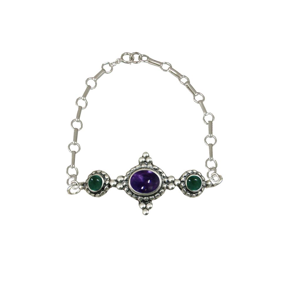 Sterling Silver Gemstone Adjustable Chain Bracelet With Iolite And Fluorite